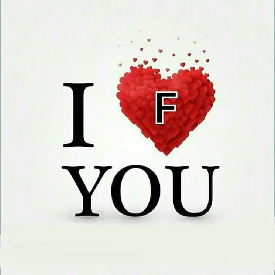 Download a romantic profile picture of I love you with F inside a red heart in full quality suitable for Telegram