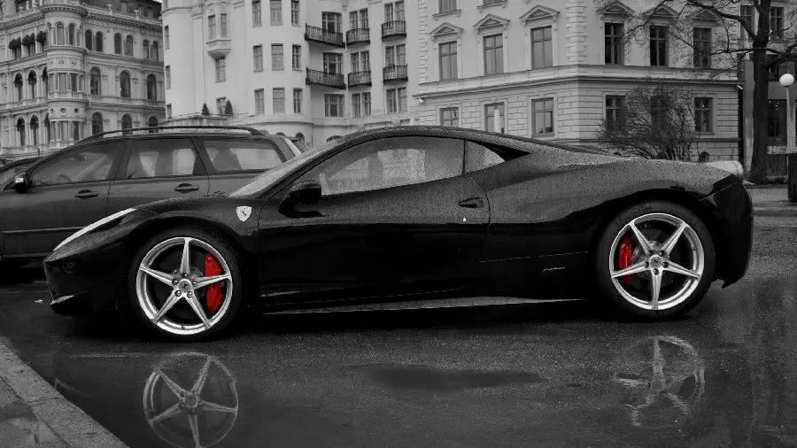 Very Famous Black Ferrari Image with Black and White Theme 