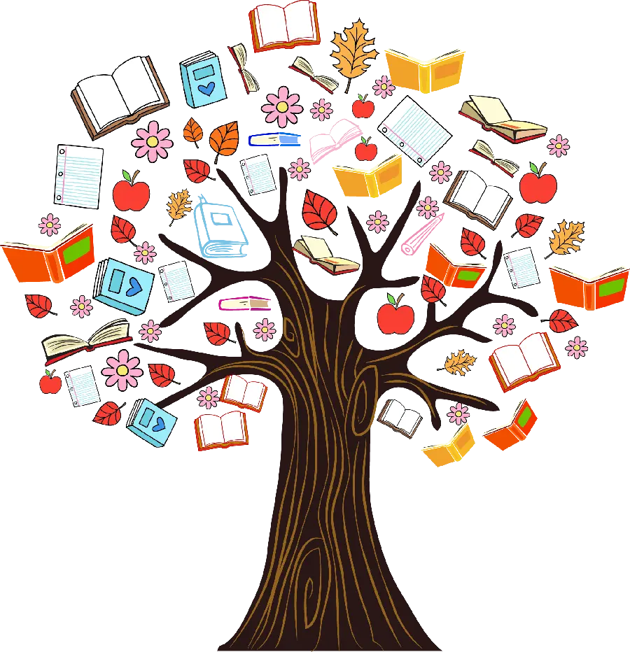 Image Fantasy tree with flower, book and leaf emojis