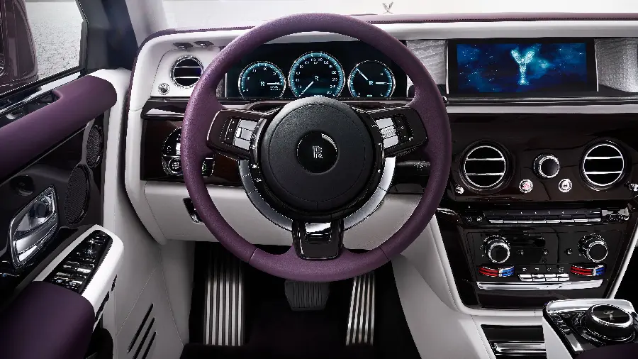 Beautiful background of the interior design of the Rolls Royce in Bamjani color