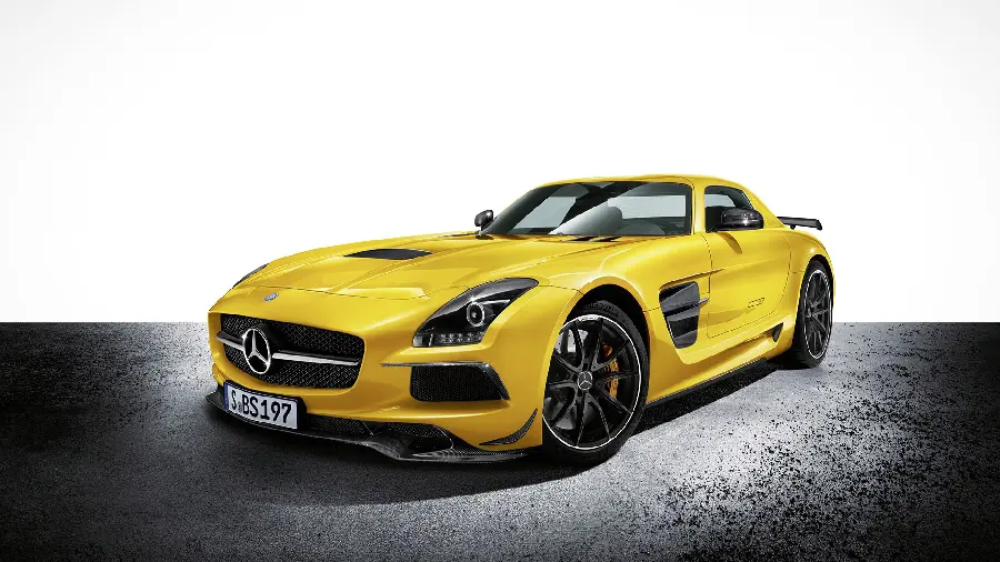 Exceptional top quality background image of a yellow Mercedes-Benz