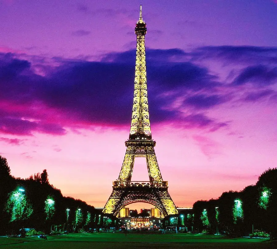 A special background for the iPhone of the beautiful Eiffel Tower and the vegetation around it In Paris, the city of culture, HD quality