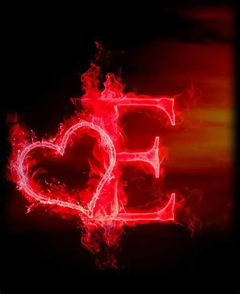 Masterpiece profile photo of the English letter E with a fiery red theme
