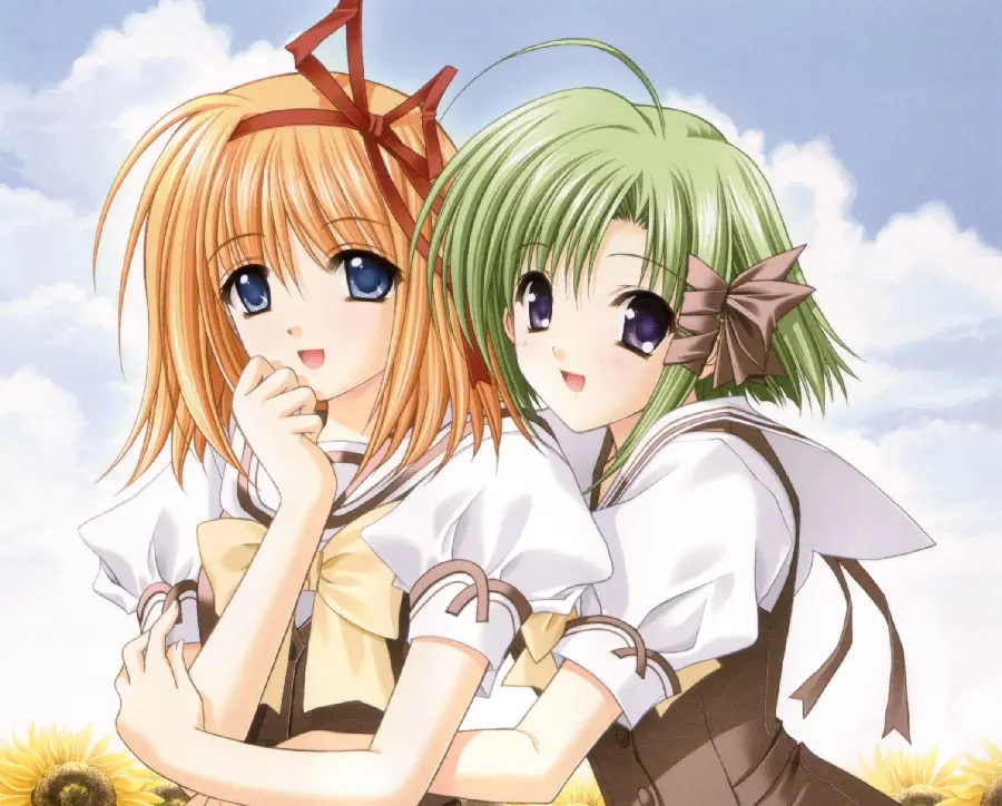 The latest friendly background with anime design of two friends with attractive green and yellow hair