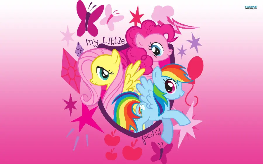 Beautiful pink poster with pony cartoon design in 8K quality 