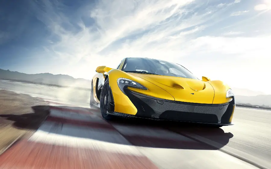 Dreamy wallpaper with a stylish design of a yellow car