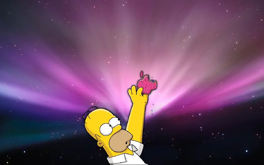 Anime image of Homer Simpson with a bitten pink apple in his hand with hd quality Apple