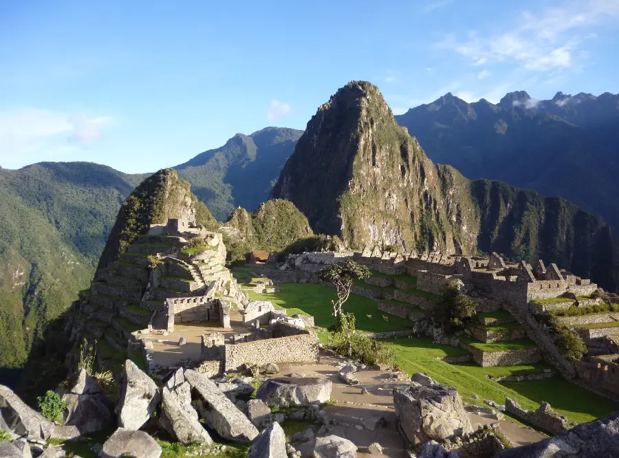 Sad background of the ruins of the city of Machu Picchu and the effect of climate change on its ancient buildings