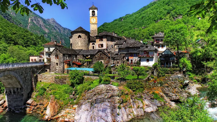 A masterpiece view of an old village in lush nature for your profile