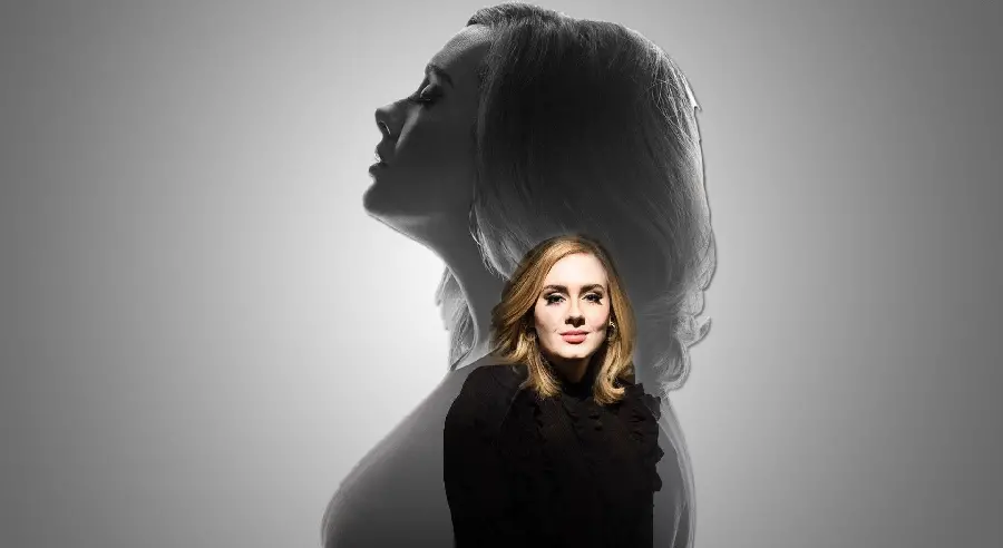 Download background of a large poster of Adele behind her with her kind true self with blonde hair