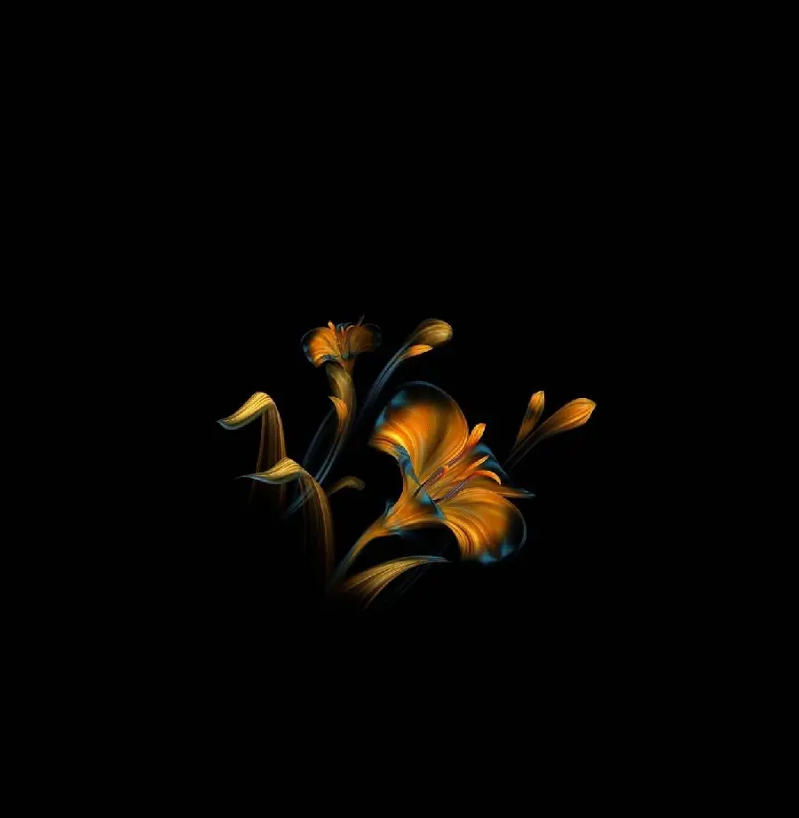 Image of a dancing and unclear golden flower on a black background