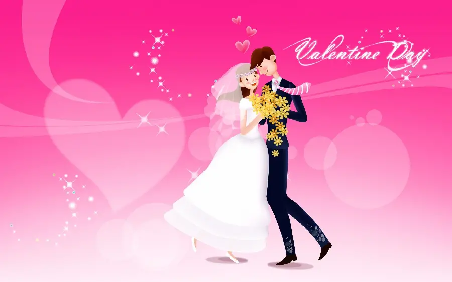 A romantic pink heart background with a handsome bride and groom suitable for WhatsApp