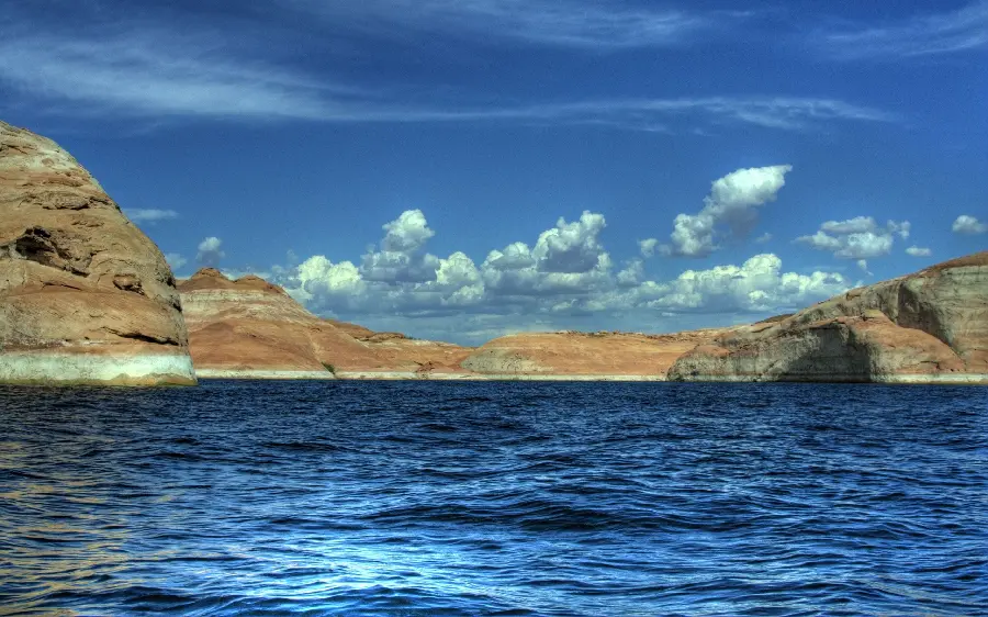 Very beautiful image of blue ocean and rugged mountains in HD quality