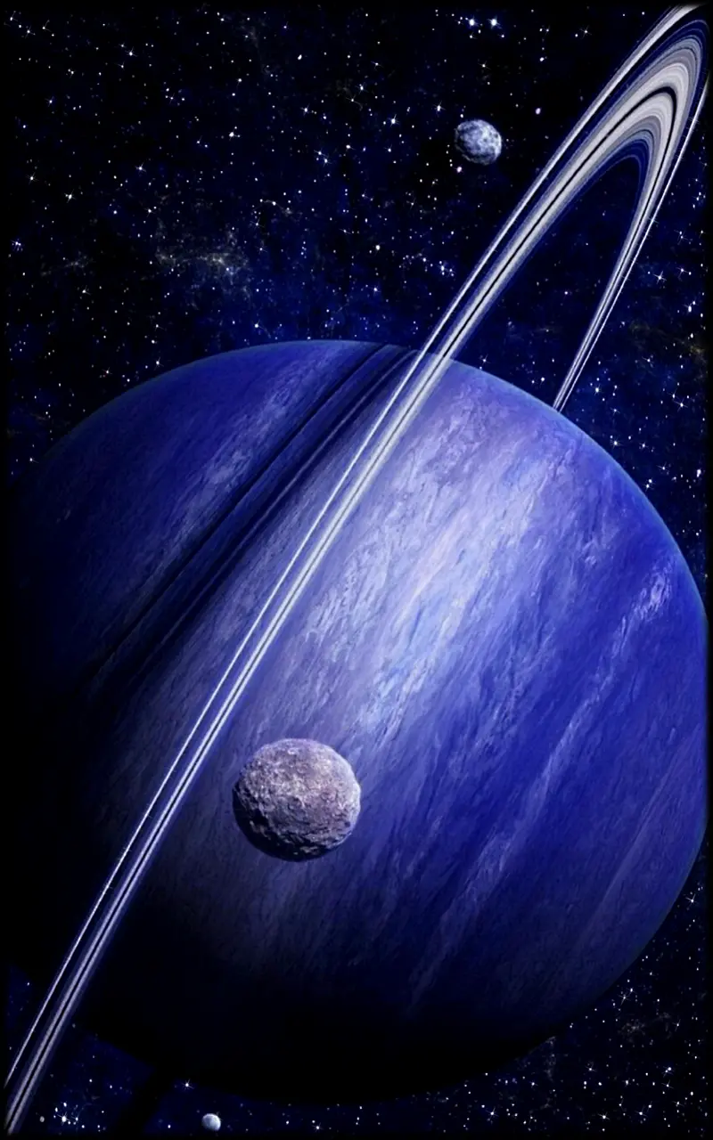 3D stock photo of the planet Saturn with a purple and black color theme 