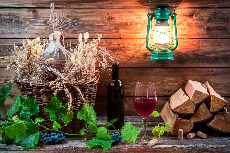 Artistic Image of Wooden Room Decoration Around Red Drink