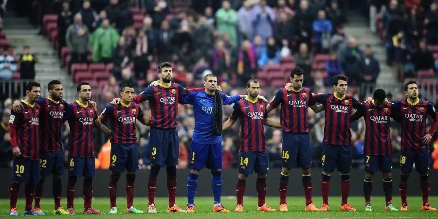 Popular background of the Barcelona team ready to start the game