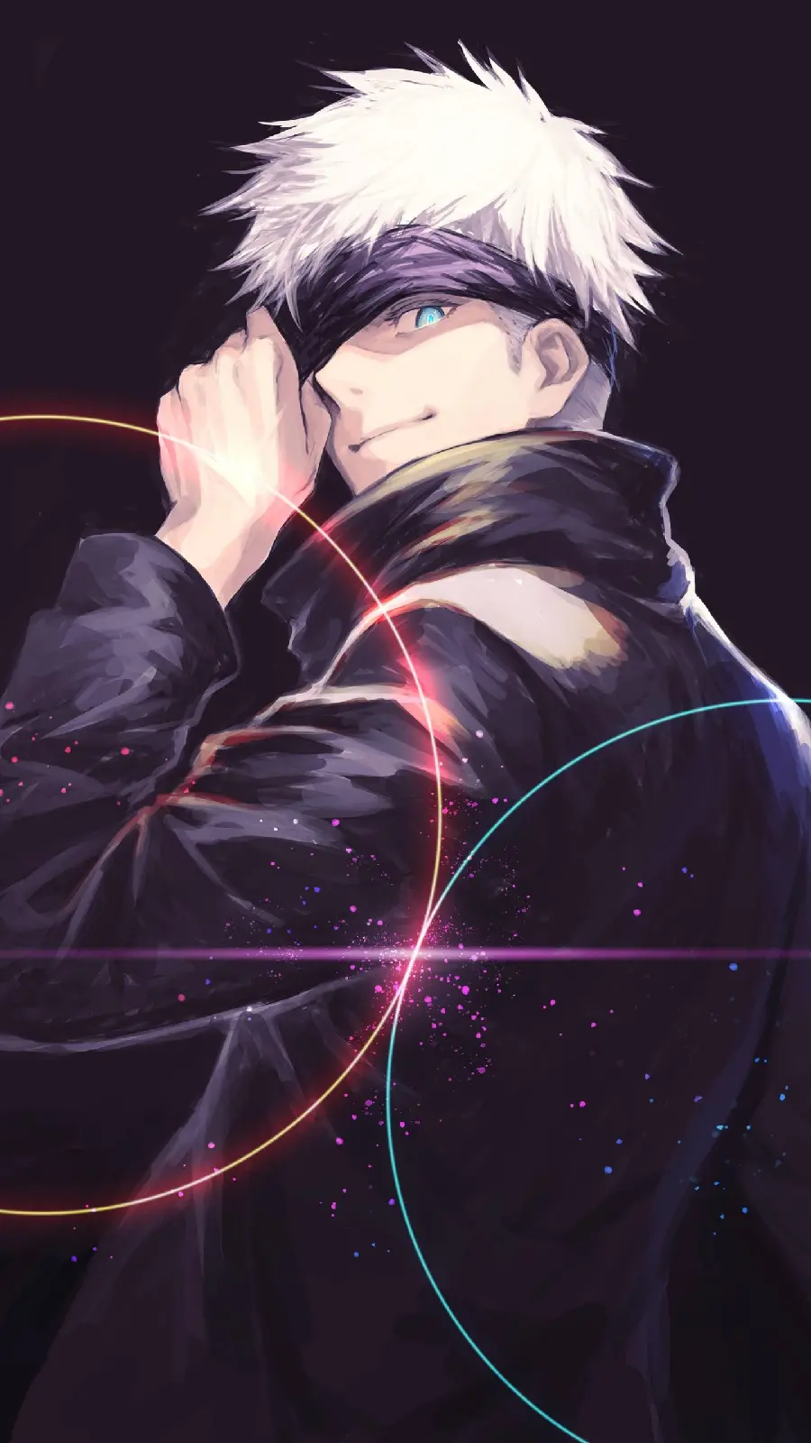 Download Unique Neon Wallpaper of Famous Satoru Gojo with Black Theme