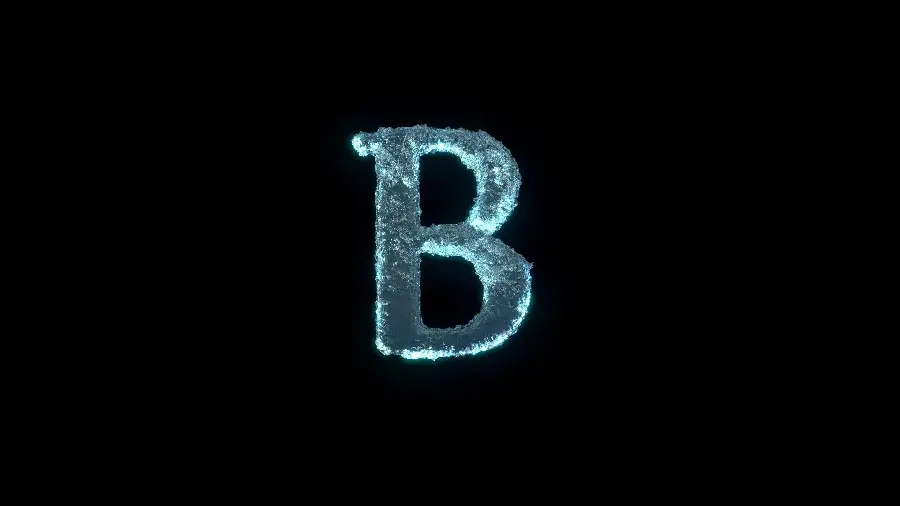 Digital photo of the English letter B with a beautiful font Blue with a very high quality black background