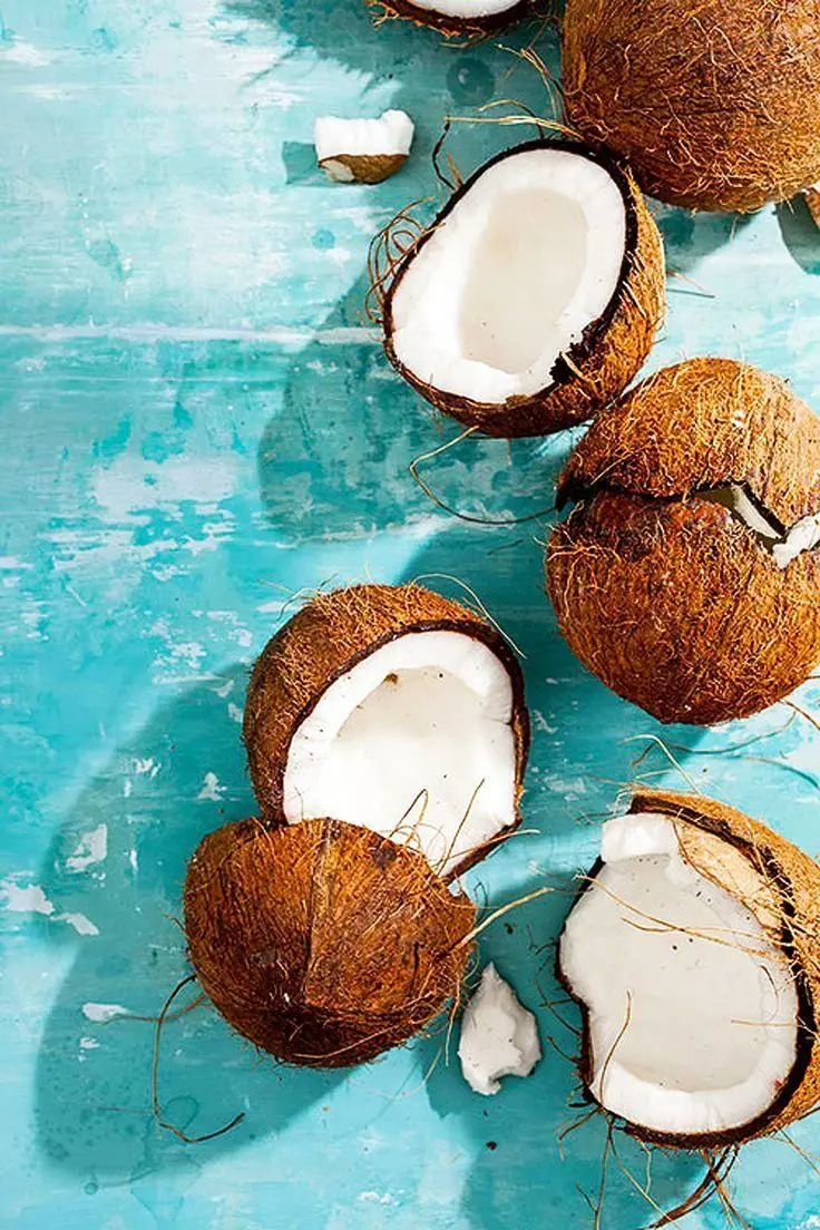 Exceptional wallpaper of beautiful coconut pieces on a beautiful blue background in Full HD quality for Android