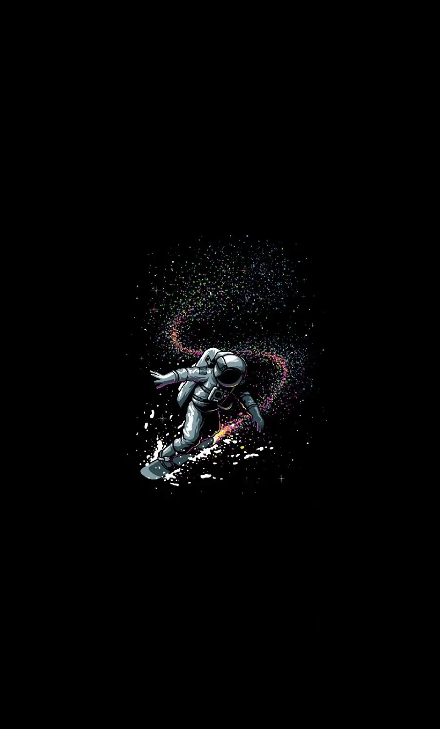 A special digital photo of an astronaut skating in the galaxy with a black background