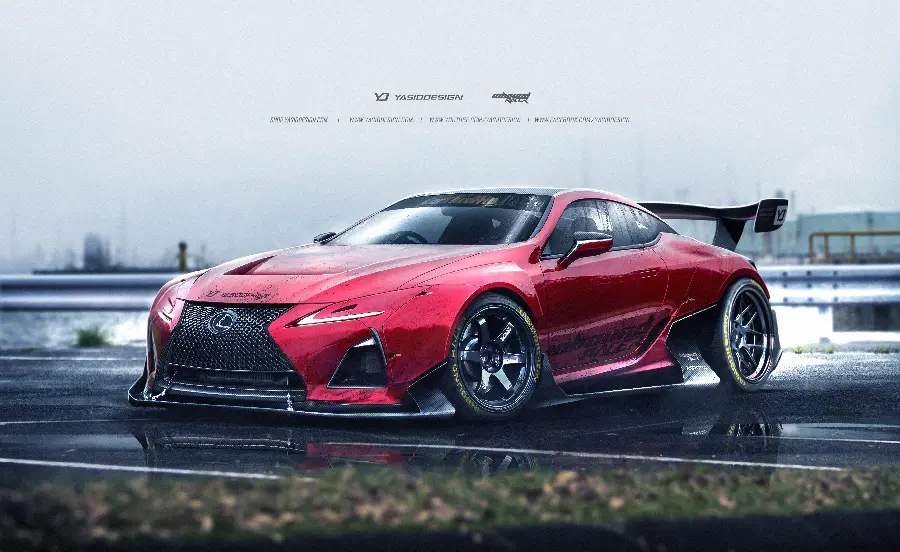Lexus LC 500 Offroad Red Wallpaper on Rainy Wet Road