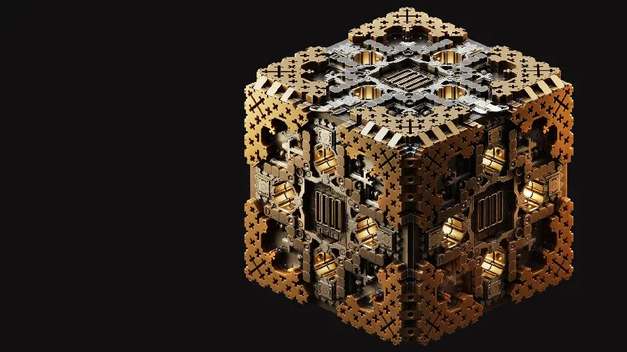 A cool wallpaper of a high-quality gold cube chip 4K