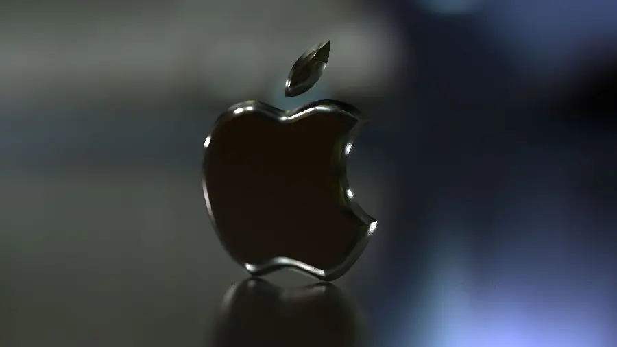 Black artificial photo of the Apple bitten apple logo on a matte background in high quality