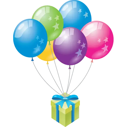 Dreamy birthday greeting photo with a gift and balloon design in HD quality