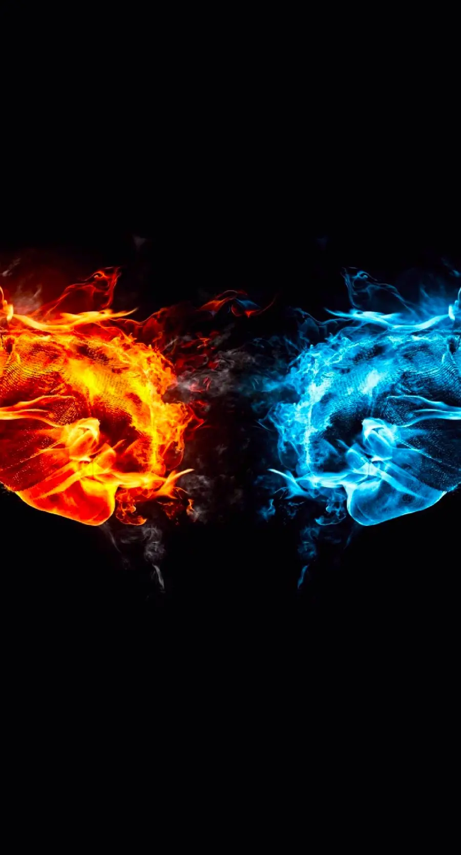 Two color spectrums of water and fire opposite each other, suitable for iPhone background