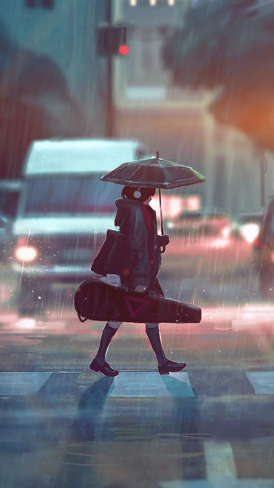 Download new anime vector of a girl playing in the rain anime and on a busy street in high quality