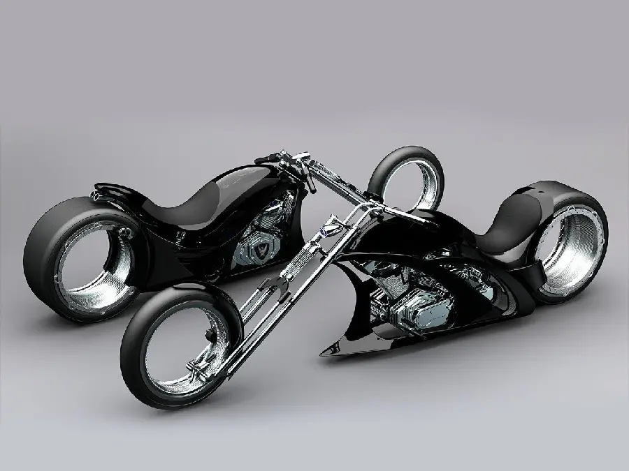 Beautiful picture of 2 new and heavy custom black motorcycles in hd quality