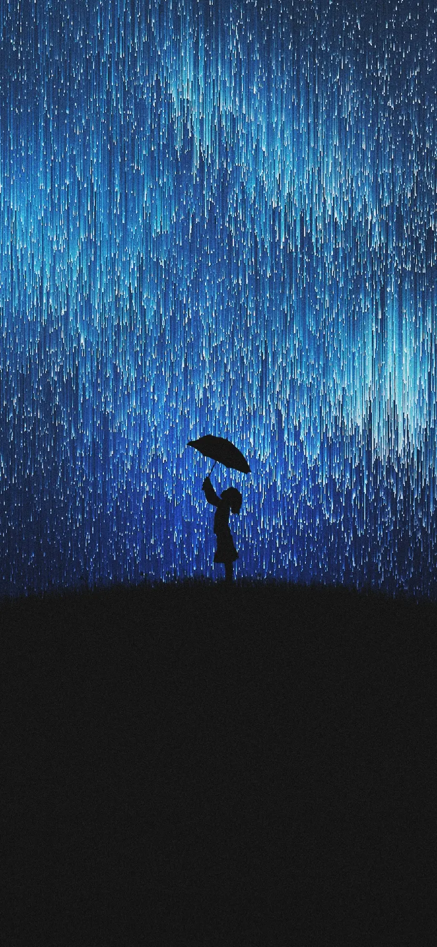 Anime stock photo of a girl with a black umbrella in the rain anime blue and white hail