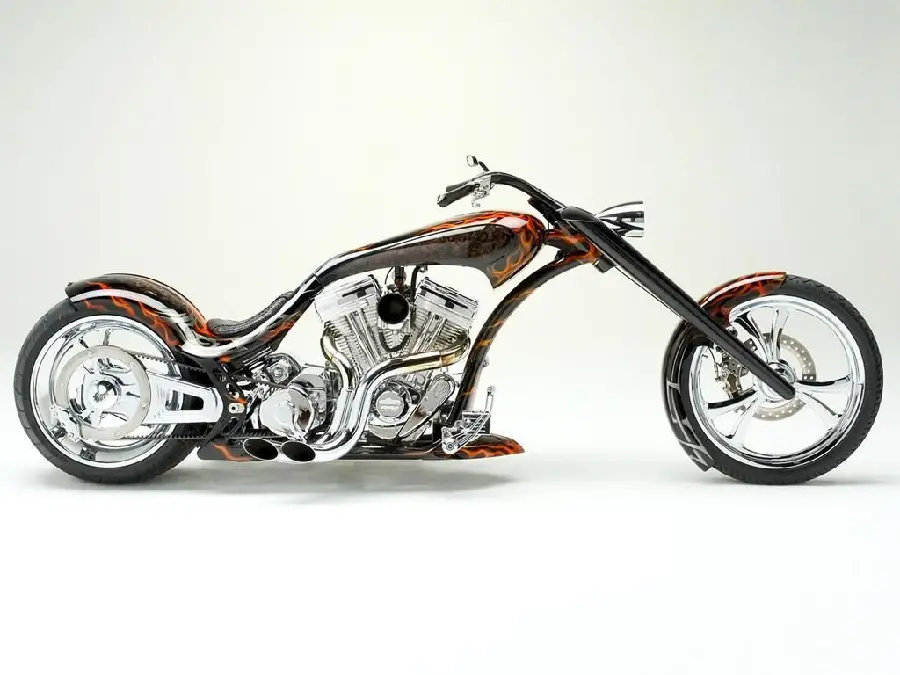 Two-color orange and black background, special computer color of new and heavy custom motorcycle with excellent quality