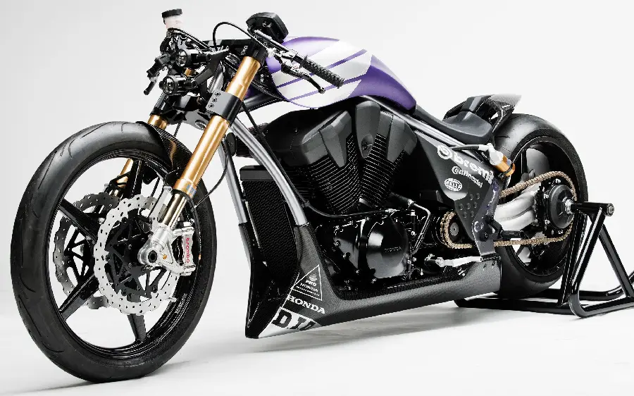 Profile photo of a powerful new and heavy custom HONDA motorcycle in top quality