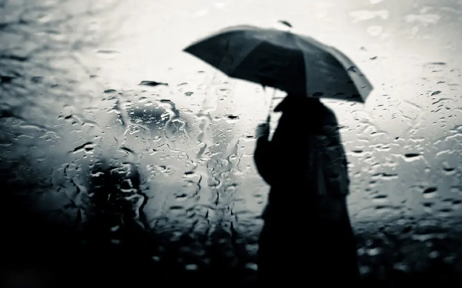 Sad Lonely Man Under the Rain Desktop Wallpaper