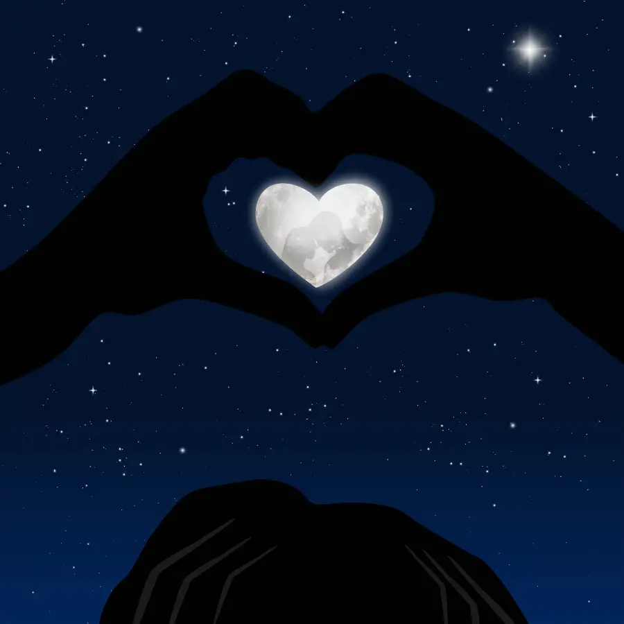 Download special profile photo heart with hand in starry night with very beautiful heart moon 