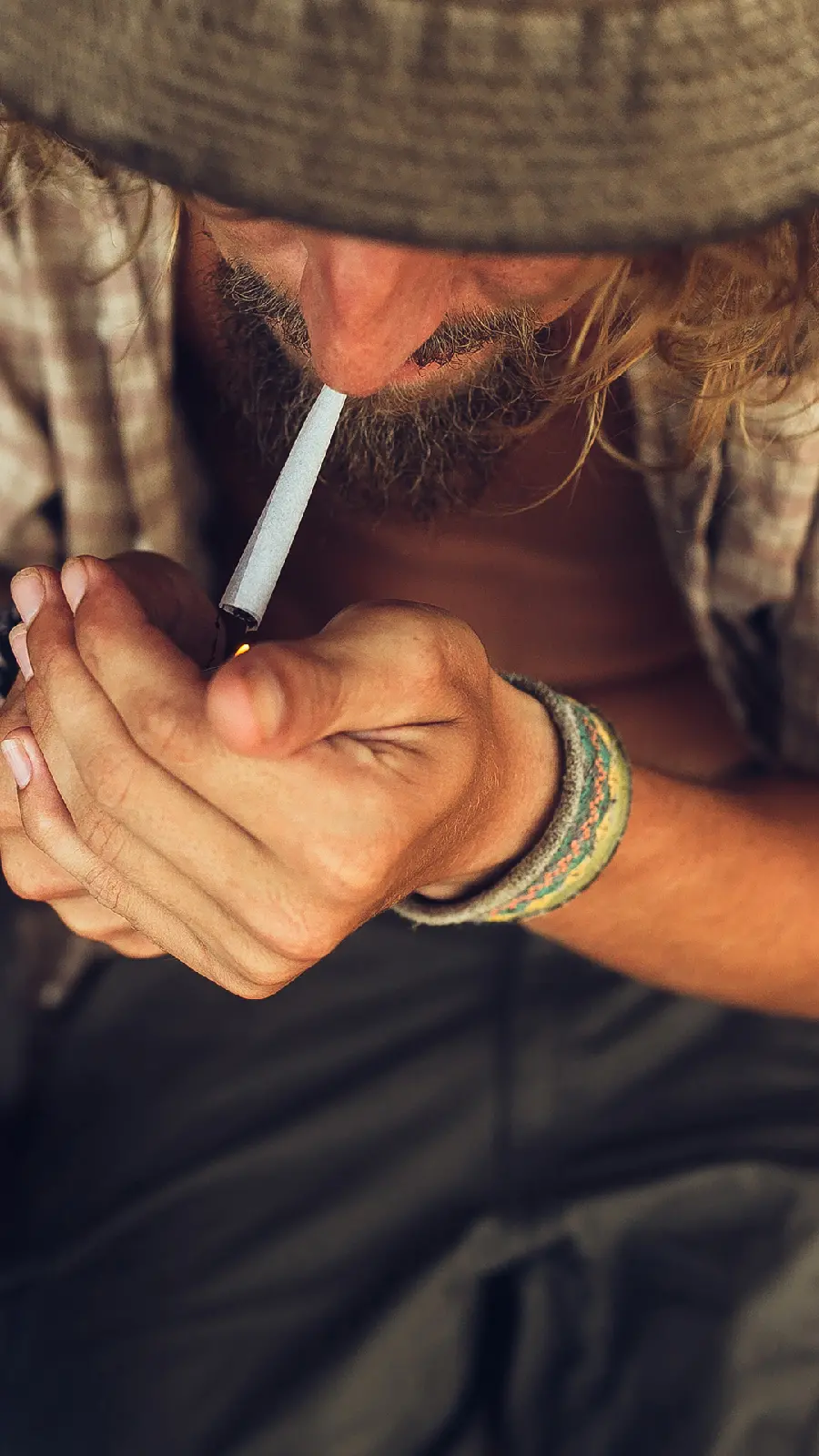 Special View of Lighting a Cigarette for Profile and Post 