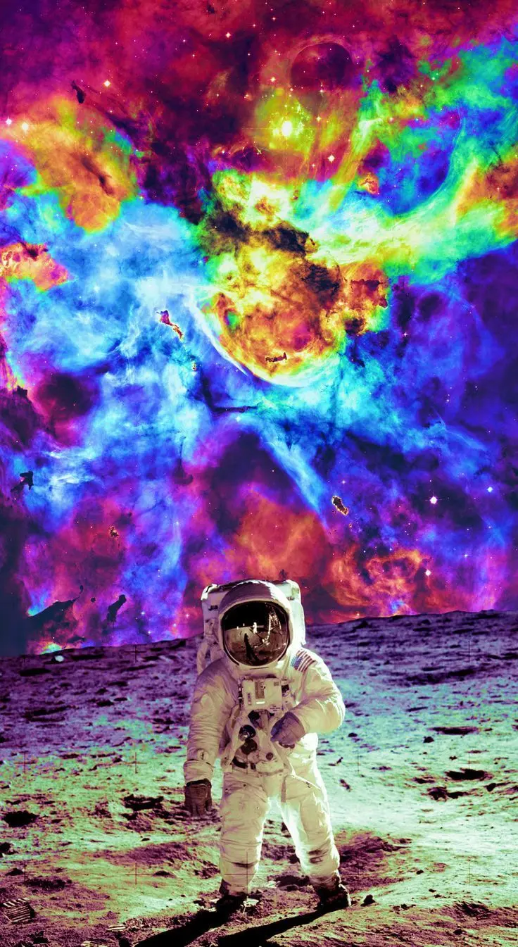 Download a masterpiece photo of an astronaut on a rocky planet with a beautiful multi-colored background with special quality 