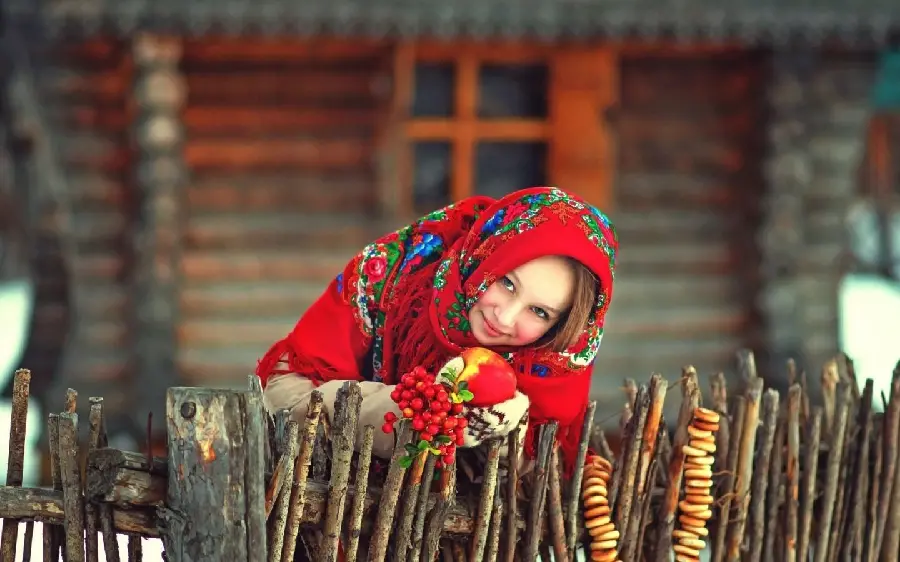 Download the adorable image of a beautiful Russian girl with a red Russian next to a wooden fence in high quality HD for Instagram