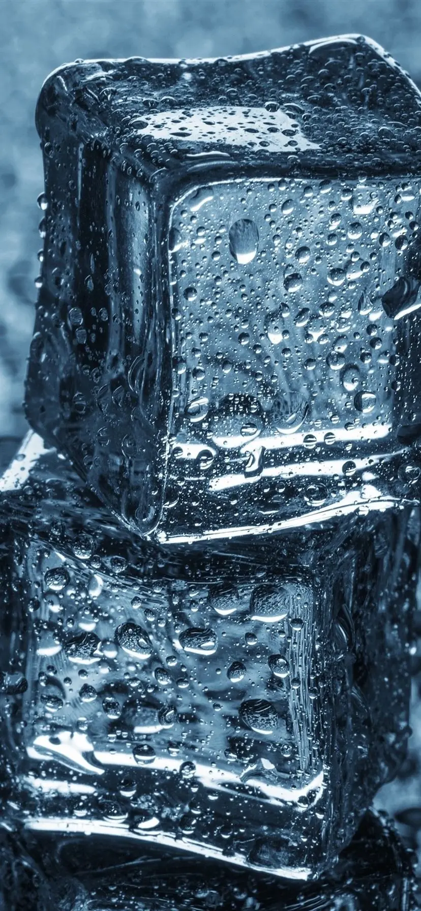 Poster of 2 large ice cubes of drinking water with growing crystals