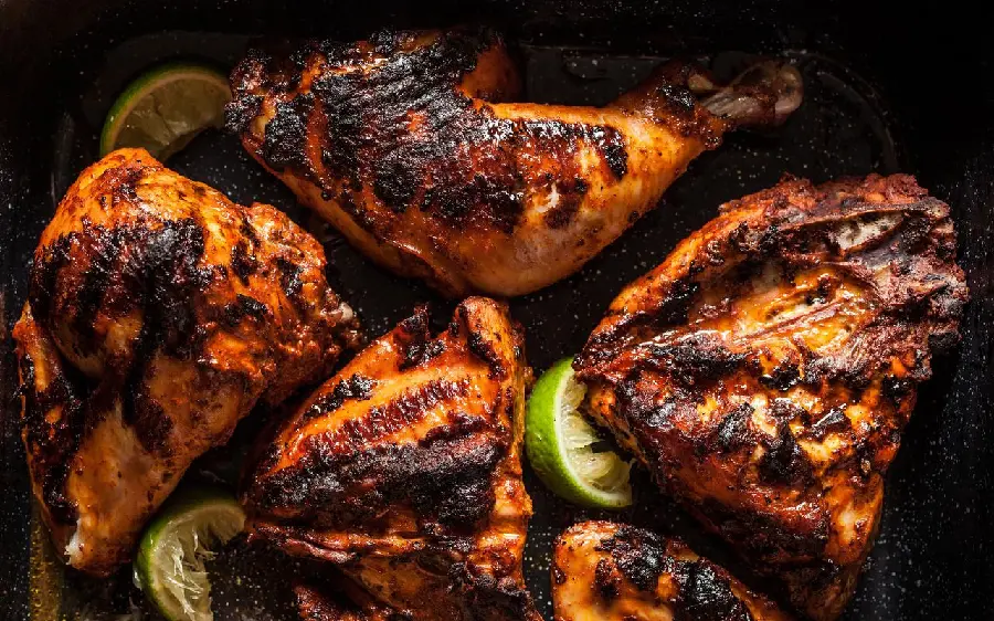 HD wallpaper of chicken thighs and breasts roasted in a pan