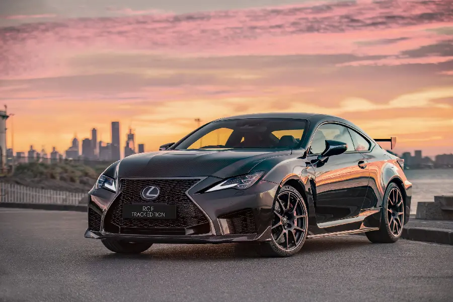 Exceptional background image of a Lexus RC F with a pink-orange sky