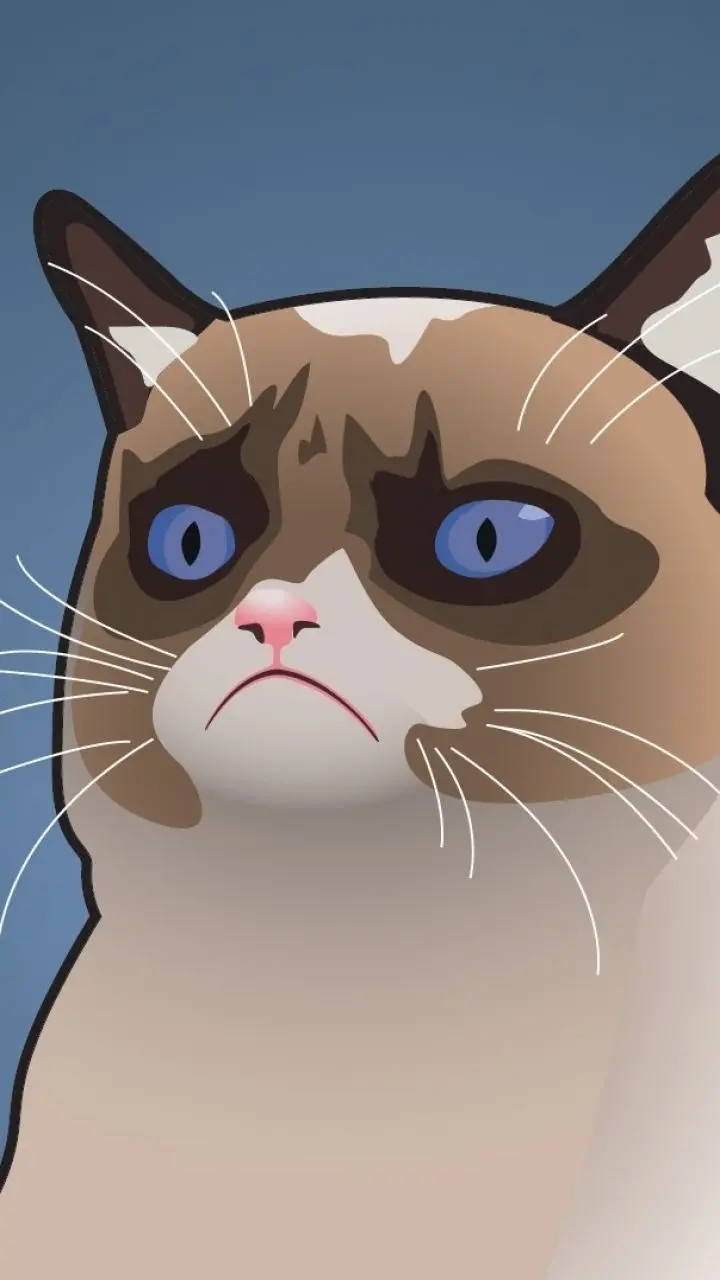 Fantasy wallpaper of a sad and upset brown cat with blue eyes