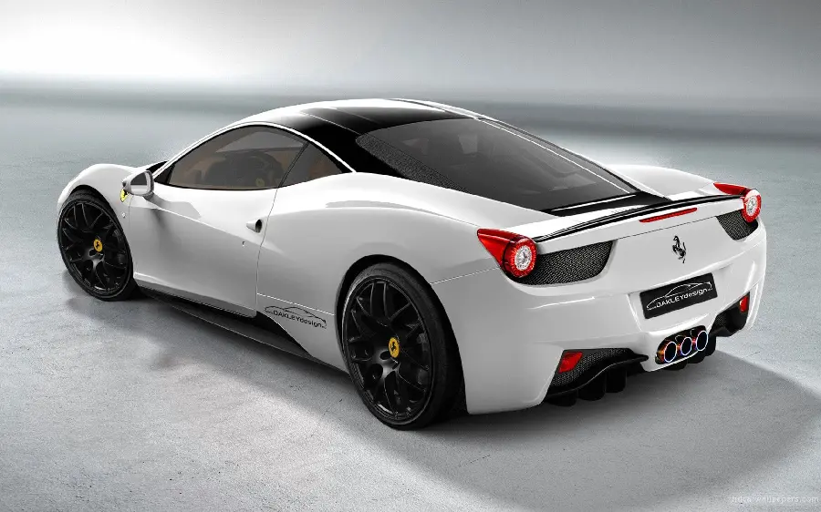 Download a new background image of the smoked glass view of a white Ferrari