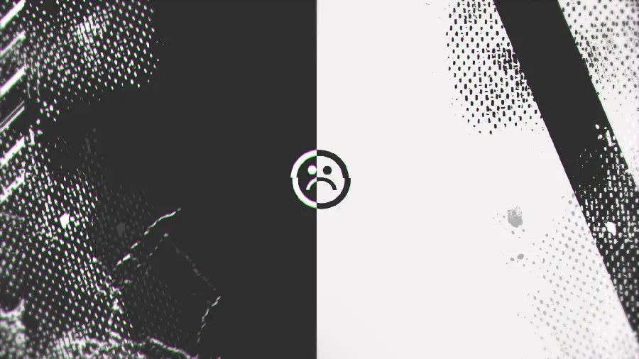 Conceptual poster of sad emoji and black and white