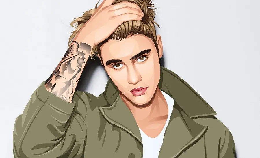 Beautiful Digital Photo of Justin Bieber in Green Dress