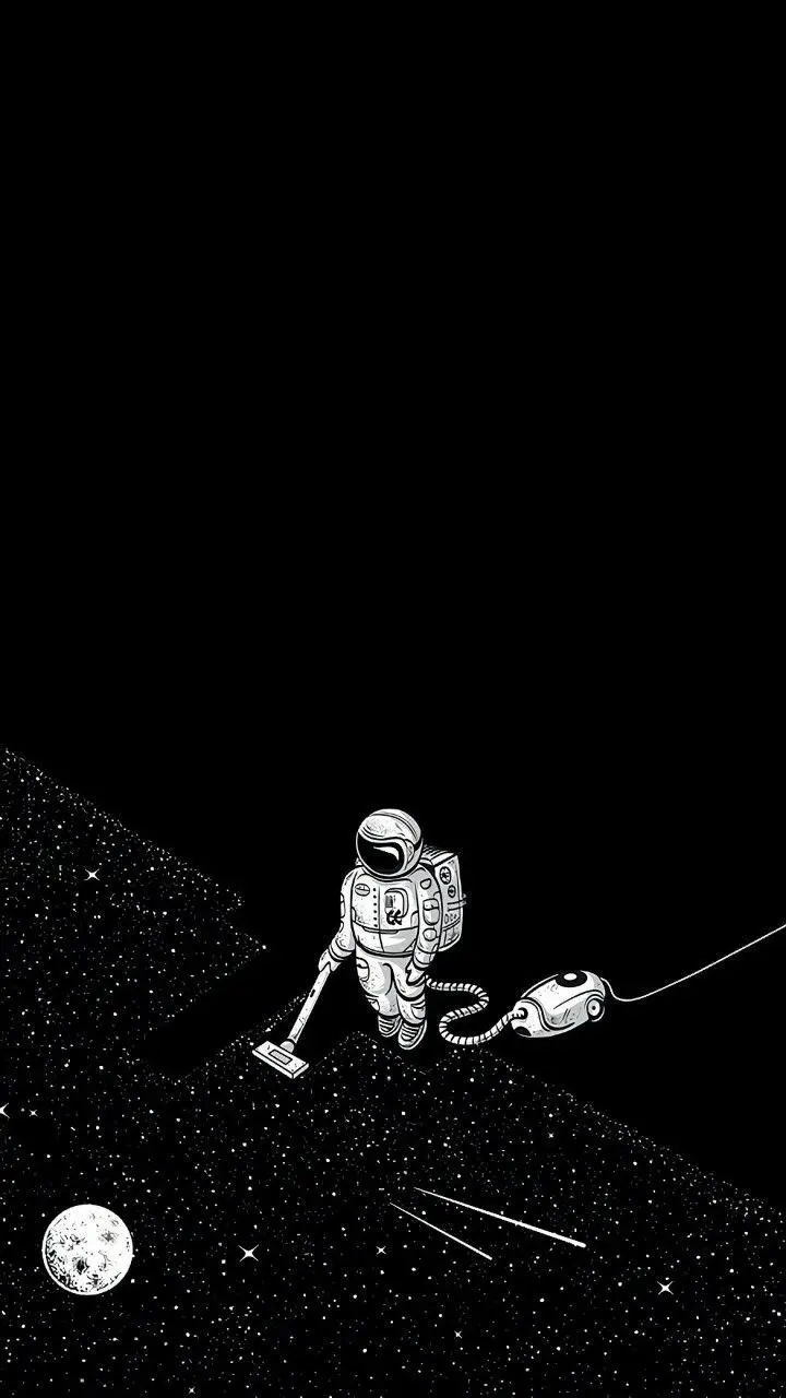 Download a strange background of an astronaut sweeping the stars of the galaxy with a black and white theme 