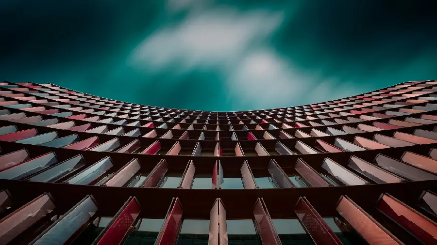 Interesting wallpaper of a building equipped from below 