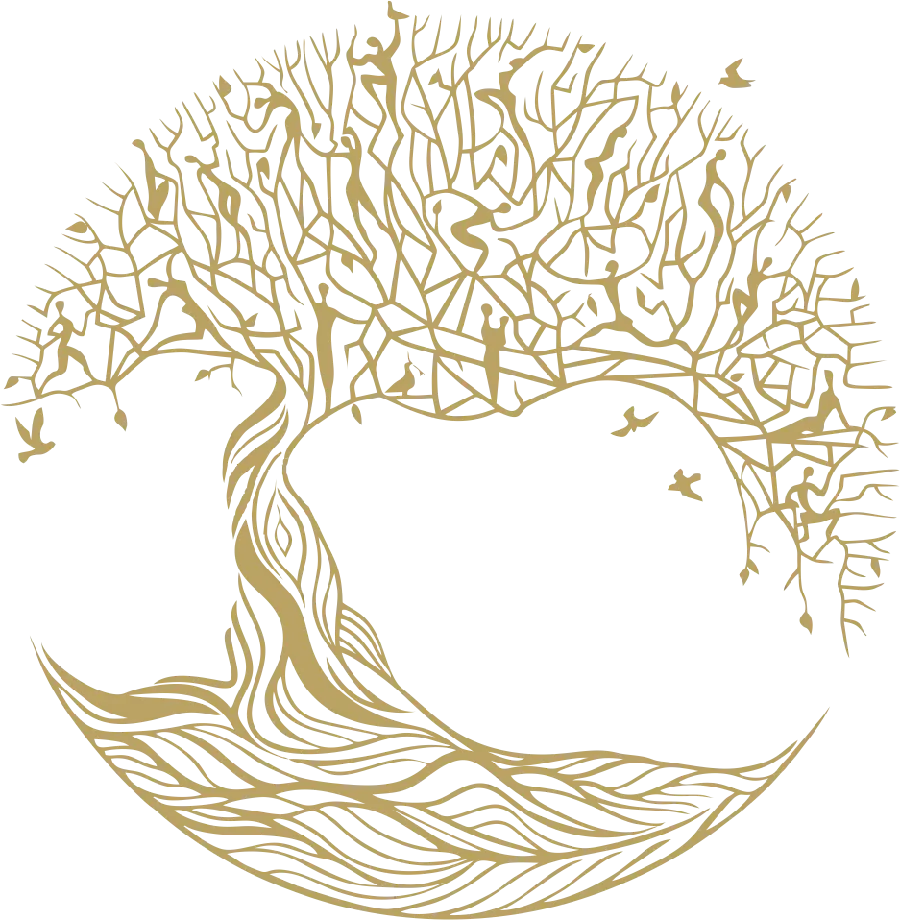 Pure and unique graphic drawing of a delicate golden tree 2022