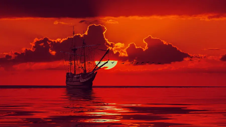 Interesting View Of the red sunset in the sea for Windows 12 background